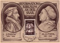 Franz Tschersovsky, Michel-Katalog-Nr. 308, Luther Briefmarken, Johannes Calvin, Martin Luther, 375. Jahrestag der Reformation an der Saar, Saar