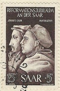 Franz Tschersovsky, Michel-Katalog-Nr. 308, Luther Briefmarken, Johannes Calvin, Martin Luther, 375. Jahrestag der Reformation an der Saar, Saar