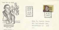 FINLAND 1967 &ndash; FDC 450 YEARS MARTIN LUTHER REFORM W 1 ST OF 40 MK POSTM HELSINKI SF NOV 4, 1967 RE1450 Jahre Reformation, Reformation, 04.11.1967, Finnland, FDC &quot;Martin Luther&quot;, Michel-Katalog-Nr.: 629, Luther Briefmarken, Helsinki, Mark Schlumberger