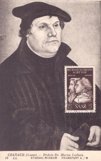 Franz Tschersovsky, Michel-Katalog-Nr. 308, Luther Briefmarken, Johannes Calvin, Martin Luther, 375. Jahrestag der Reformation an der Saar, Saar