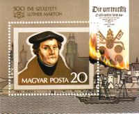 Magyar Posta, Ungarn, Budapest, 12.08.1983, 500 Jahre Martin Luther, Luther Briefmarken, Martin Luther, Blocksatz12.08.1983, 500 Jahre Martin Luther, Maximumkarte, Ungarn, Luther Briefmarken, Martin Luther, Blocksatz