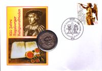 450 Jahre Augsburger Religionsfrieden, Engelsfigur, Martin Luther, Luther Briefmarken, Augsburg Luther