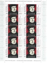 Gemeinschaftsausgabe, Reformator, Reformation, Martin Luther, Reformationsjubil&auml;ums, Michel-Katalognummer: 3300, Antonia Graschberger, M&uuml;nchen, Luther Briefmarken,