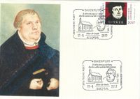 Baienfurt, Stempelnummer 17/255, Allein die Gnade, Evangelische Kirche Baienfurt, Portr&auml;t von Martin Luther, Luther Briefmarken, Martin Luther,