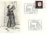 Baienfurt, Stempelnummer 17/255, Allein die Gnade, Evangelische Kirche Baienfurt, Portr&auml;t von Martin Luther, Luther Briefmarken, Martin Luther,