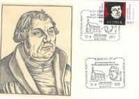 Baienfurt, Stempelnummer 17/255, Allein die Gnade, Evangelische Kirche Baienfurt, Portr&auml;t von Martin Luther, Luther Briefmarken, Martin Luther,