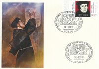 Luther Briefmarken, 30.09.2017 Speyer &quot;500 Jahre Reformation - Luther&quot; Stempelnummer 19/279, Thesenanschlag, 95 Thesen, Reformation