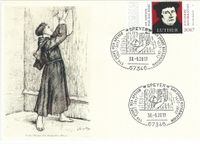 Luther Briefmarken, 30.09.2017 Speyer &quot;500 Jahre Reformation - Luther&quot; Stempelnummer 19/279, Thesenanschlag, 95 Thesen, Reformation