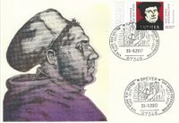 Luther Briefmarken, 30.09.2017 Speyer &quot;500 Jahre Reformation - Luther&quot; Stempelnummer 19/279, Thesenanschlag, 95 Thesen, Reformation