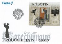 Island &quot;500 Jahre Reformation, Luther Briefmarken, Schlosskirche Wittenberg, 95 Thesen, Thesenanschlag, Martin Luther