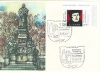 Luther Briefmarken, Luther Worms, Maximumkarte Luther, Lutherstempel, Lutherdenkmal Worms, Reformationsdenkmal Worms