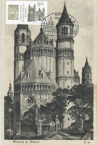 Worms, 1000 Jahre Weihe Dom zu Worms, Wormser Dom, Dom St. Peter , Kaiser Dom, Erstverwendungsstempel Bonn