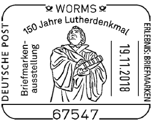 Lutherdenkmal, Reforamtionsdenkmal, 19.11.2018 Sonderstempel, Worms, 150 Jahre Lutherdenkmal, Stempel-Nr. 22/300, Luther Briefmarken