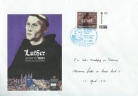 17. April 2017 Sonderstempel 500 Jahre Luther vor Kaiser und Reich - Gendenkumschlag Motiv Luther Ausstellung 2021 mit Sonderstempel Worms A5