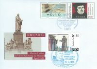 17. April 2017 Sonderstempel 500 Jahre Luther vor Kaiser und Reich - Gendenkumschlag der Post mit Erstverwenderstempel Bonn und Sonderstempel Worms 4