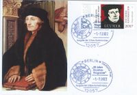 Martin Luther Briefmarke, Ausgabe der 2-Euro-Gedenkm&uuml;nze &bdquo;35 Jahre Erasmus-Programm&ldquo; OVALSTEMPEL Abbildung 2-Euro-Gedenkm&uuml;nze Erasmus- Programm Stempelnummer: 13/071