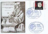 Martin Luther Briefmarke, Ausgabe der 2-Euro-Gedenkm&uuml;nze &bdquo;35 Jahre Erasmus-Programm&ldquo; OVALSTEMPEL Abbildung 2-Euro-Gedenkm&uuml;nze Erasmus- Programm Stempelnummer: 13/071