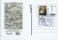 D&uuml;rer- &amp; Luther-Philatelisten e. V., Ausstellung zur Apokalypse, D&uuml;rer, Cranach, Haus Lucas Cranach d. J., Cranach Haus, Lutherstadt Wittenberg, Apokalyptischer Reiter, Holzschnitt von Albrecht D&uuml;rer