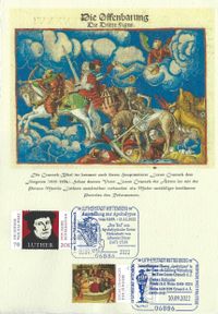 D&uuml;rer- &amp; Luther-Philatelisten e. V., Ausstellung zur Apokalypse, D&uuml;rer, Cranach, Haus Lucas Cranach d. J., Cranach Haus, Lutherstadt Wit10.09.2022, Stempel-Nr 17-099, DEUTSCHE POST PHILATELIE, BSV Lutherstadt Wittenberg, Cranach-Stiftung, Apokalypse