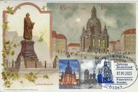 Michel-Nummer: 3785; Serie &quot;Zeitreise Deutschland&quot; , Dreden Fauenkirche, Luther-Denkmal Dresden, Luther Briefmarken, Lutherdenkm&auml;ler