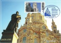 Michel-Nummer: 3785; Serie &quot;Zeitreise Deutschland&quot; , Dreden Fauenkirche, Luther-Denkmal Dresden, Luther Briefmarken, Lutherdenkm&auml;ler