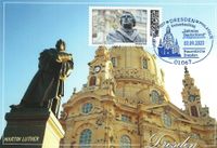 Michel-Nummer: 3785; Serie &quot;Zeitreise Deutschland&quot; , Dreden Fauenkirche, Luther-Denkmal Dresden, Luther Briefmarken, Lutherdenkm&auml;ler