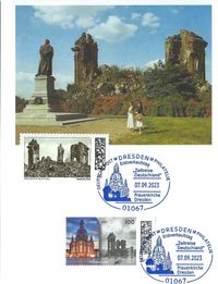 Michel-Nummer: 3785; Serie &quot;Zeitreise Deutschland&quot; , Dreden Fauenkirche, Luther-Denkmal Dresden, Luther Briefmarken, Lutherdenkm&auml;ler