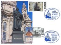 Michel-Nummer: 3785; Serie &quot;Zeitreise Deutschland&quot; , Dreden Fauenkirche, Luther-Denkmal Dresden, Luther Briefmarken, Lutherdenkm&auml;ler