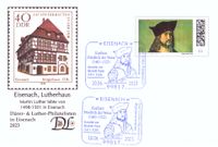 Sonderstempel Friedrich der Weise; Stempelnummer 12 /081; Mitgliederversammlung D&uuml;rer- &amp; Luther-Philatelisten e.V.; Sonderstempel &quot;Eisenach am 10.06.2023&quot;; Kurf&uuml;rst Friedrich der Weise; Gem&auml;lde von Albercht D&uuml;rer.; Luther Briefmarken;