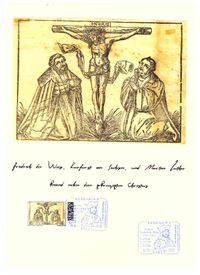 Sonderstempel Friedrich der Weise; Stempelnummer 12 /081; Mitgliederversammlung D&uuml;rer- &amp; Luther-Philatelisten e.V.; Sonderstempel &quot;Eisenach am 10.06.2023&quot;; Kurf&uuml;rst Friedrich der Weise; Gem&auml;lde von Albercht D&uuml;rer.; Luther Briefmarken;