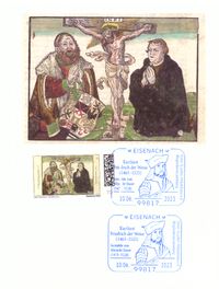 friedrich der weise sonderstempel; Sonderstempel 10.06.2023; Mitgliederversammlung D&uuml;rer- &amp; Luther-Philatelisten e.V.; Sonderstempel &quot;Eisenach am 10.06.2023&quot;; Kurf&uuml;rst Friedrich der Weise; Gem&auml;lde von Albercht D&uuml;rer.; Luther Briefmarken