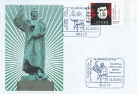 Diakon David Scherger, Pfarrer Holger Schmidt, Geo M&uuml;ller - Stempel M&uuml;ller e.K., N&uuml;rnberg, Ausstellung &bdquo;Martin Luther und die Reformation&ldquo; Hannover, Luther Briefmarken, Luther Sonderstempel 2023,