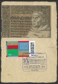 06886 LUTHERSTADT WITTENBERG, 01.06.2024, RECHTECKSTEMPEL, Motiv: Notenzeile aus dem Gesangbuch von Johannes Walter 1524 Sonderstempelnummer: 10/057, Lutherbriefmarken, Luther Briefmarken