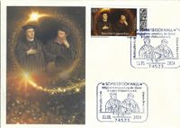 SCHW&Auml;BISCH HALL; Sonderstempel 11.05.2024; Luther Stempel 2024; D&uuml;rer- &amp; Luther-Philatelisten e. V.; Martin Luther; Johannes Brenz; Heidelberger Disputation 1518; RECHTECKSTEMPEL; Stempelnummer Nr: 09/044; Lutherbriefmarken