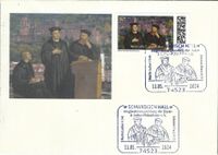 SCHW&Auml;BISCH HALL; Sonderstempel 11.05.2024; Luther Stempel 2024; D&uuml;rer- &amp; Luther-Philatelisten e. V.; Martin Luther; Johannes Brenz; Heidelberger Disputation 1518; RECHTECKSTEMPEL; Stempelnummer Nr: 09/044; Lutherbriefmarken