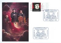 SCHW&Auml;BISCH HALL; Sonderstempel 11.05.2024; Luther Stempel 2024; D&uuml;rer- &amp; Luther-Philatelisten e. V.; Martin Luther; Johannes Brenz; Heidelberger Disputation 1518; RECHTECKSTEMPEL; Stempelnummer Nr: 09/044; Lutherbriefmarken