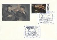 SCHW&Auml;BISCH HALL; Sonderstempel 11.05.2024; Luther Stempel 2024; D&uuml;rer- &amp; Luther-Philatelisten e. V.; Martin Luther; Johannes Brenz; Heidelberger Disputation 1518; RECHTECKSTEMPEL; Stempelnummer Nr: 09/044; Lutherbriefmarken