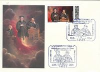 SCHW&Auml;BISCH HALL; Sonderstempel 11.05.2024; Luther Stempel 2024; D&uuml;rer- &amp; Luther-Philatelisten e. V.; Martin Luther; Johannes Brenz; Heidelberger Disputation 1518; RECHTECKSTEMPEL; Stempelnummer Nr: 09/044; Lutherbriefmarken