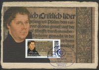 DEUTSCHE POST PHILATELIE 100 Jahre GLAUBE+HEIMAT, Motiv: Lutherrose und Logo der Kirchenzeitung Sonderstempelnummer: 00/034, Luther Briefmarken