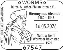Hieronymus Aleander Sonderstempel Worms 16.05.2025; Sonderstempelinfo, Sonderstempelnummer 09/041